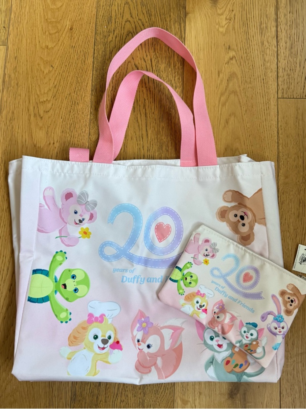 MOG Duffy and Friends 20th Anniversary Pink Canvas Large Tote Bag w/ Small Bag